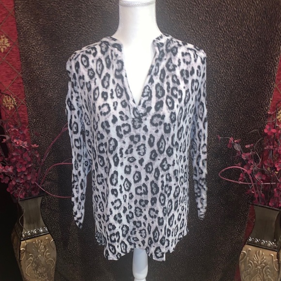 Entro Leopard Tunic V-Neck Blouse - Sz Large - Picture 2 of 6